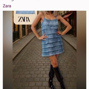 Zara Denim Blue Tiered Mini Dress